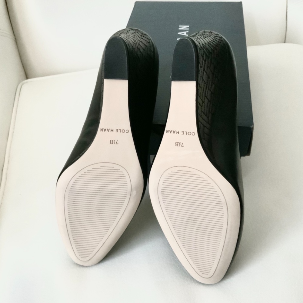Cole Haan Marit Geo Wedge Heel Pump Black Leather - Picture 12 of 16